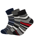 Supersox Men's Striped Combed Cotton Ankle Length Socks - Pack of 3