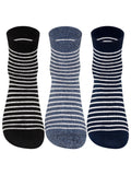 Supersox Men's Striped Combed Cotton Ankle Length Socks - Pack of 3