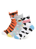 Supersox Boys & Girls Socks for Kids Ankle Length Cotton Cute Animal Design Pack of 3