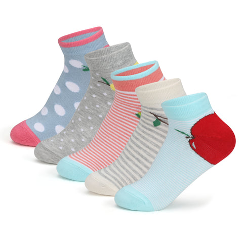 Supersox Women Funky Design Pattern Sneaker Length Compact Combed Cotton Socks Combo Packs of 5