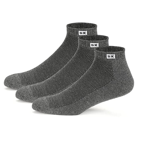 Supersox Men's Half Terry Cotton Cushion Special Design Sneaker Length Socks (Multicolour, Free Size) Pack of 3 (Grey)