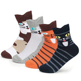 Supersox Women Cute Cats & Fruit Design Ankle Length Compact Combed Cotton Socks Packs of 4 (Cute Cats Design)