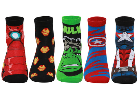 Supersox Disney Avengers Ankle Length Socks for Men's Pack of 5 (Iron Mank, Captain America, Hulk)