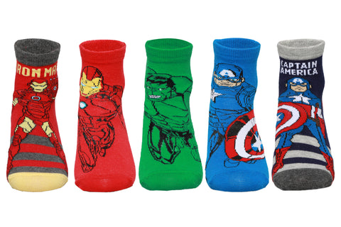 Supersox Disney Avengers Ankle Length Socks for Kids Pack of 5 (Iron Mank, Captain America, Hulk)