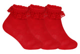 Supersox Babies Combed Cotton Red Colour Frill Socks ( Pack Of 3)