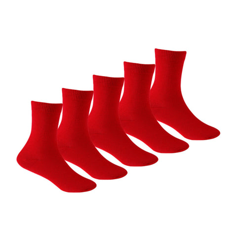 Kid's PO5 Combed Cotton School Socks - Red