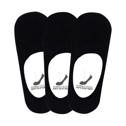 Men's PO3 Anti Slip No Show Plain Socks - Black